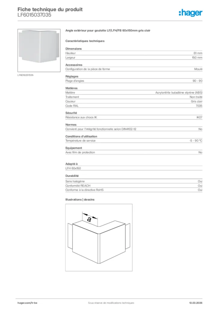 Image Hager Fiche technique du produit LF6015037035 | Hager Belgique
