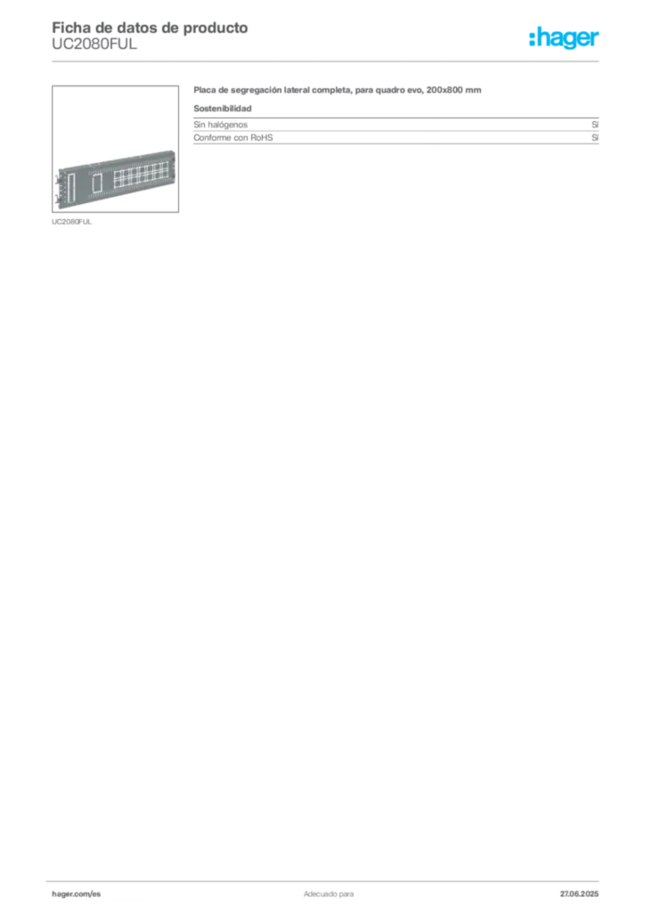 Imagen Hager Ficha de datos de producto UC2080FUL | Hager España