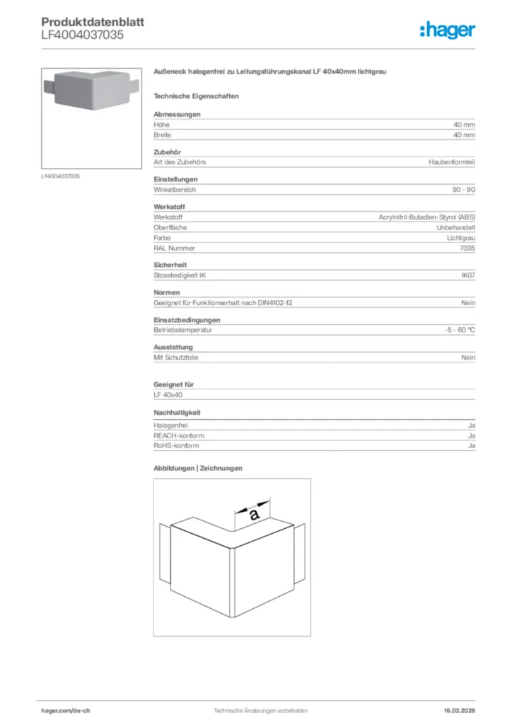Bild Hager Produktdatenblatt LF4004037035 | Hager Schweiz
