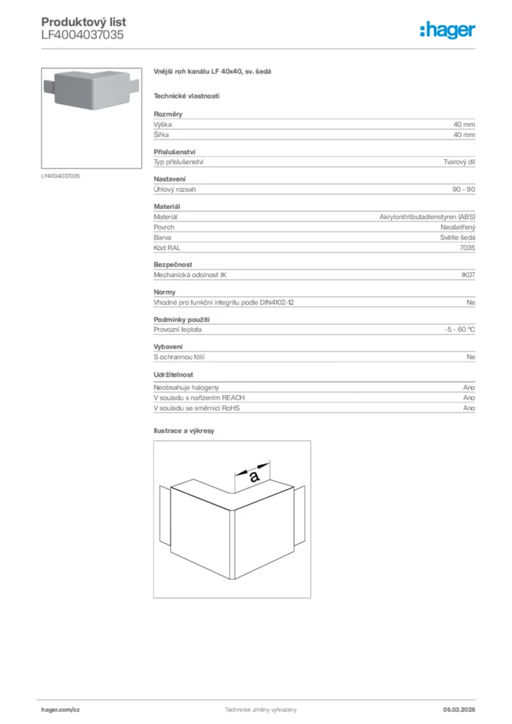 Obrázek Hager Product data sheet LF4004037035 | Hager