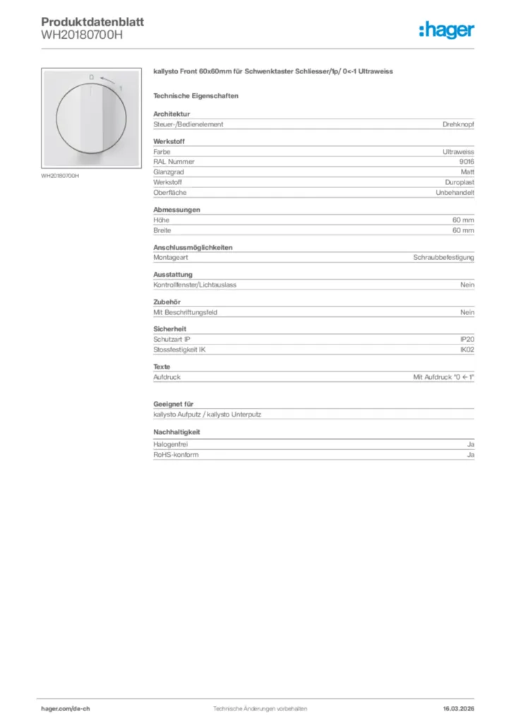 Bild Hager Produktdatenblatt WH20180700H | Hager Schweiz