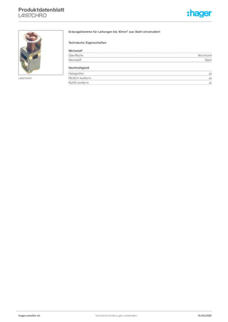 Bild Hager Produktdatenblatt L4187CHRO | Hager Schweiz