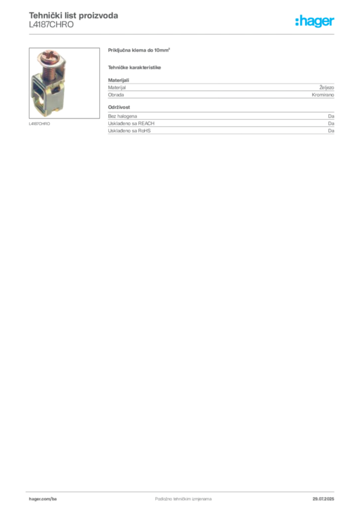 Slika Hager Product data sheet L4187CHRO  | Hager