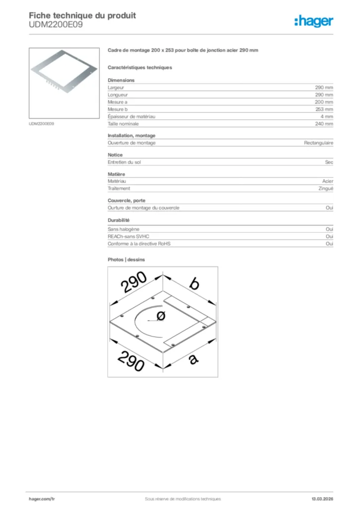 Image Hager Fiche technique du produit UDM2200E09 | Hager France