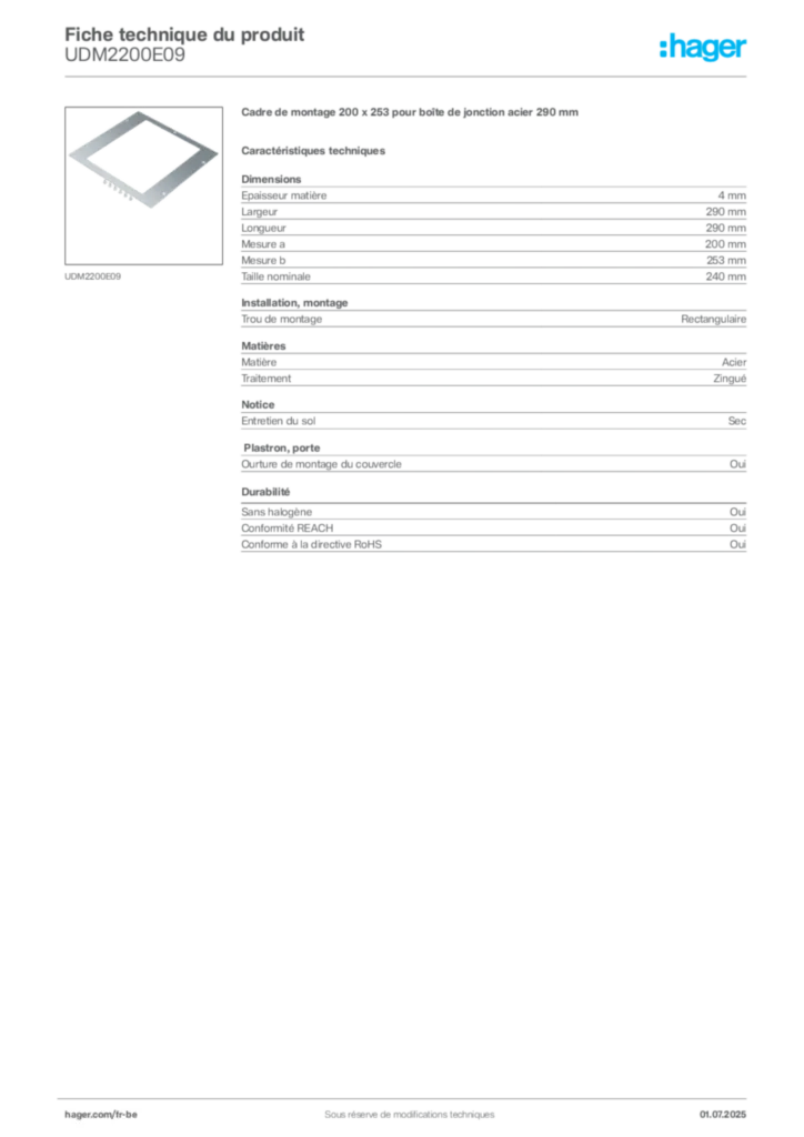 Image Hager Fiche technique du produit UDM2200E09 | Hager Belgique