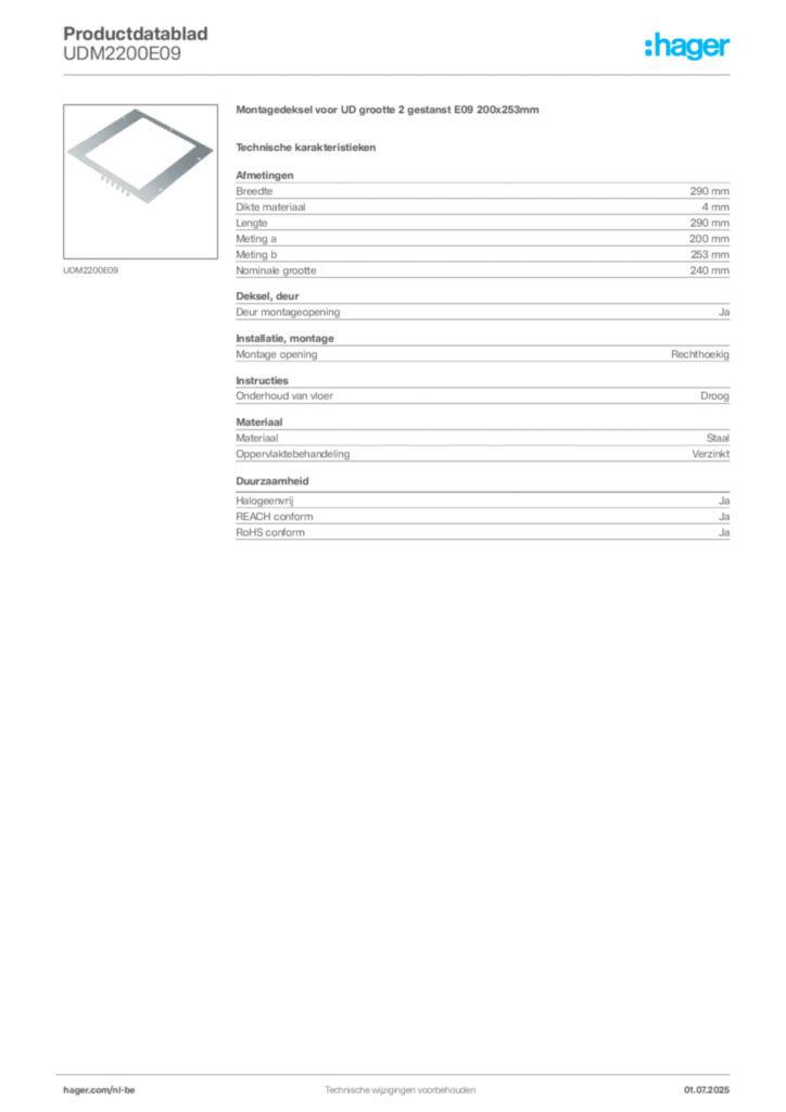 Afbeelding Hager Productdatablad UDM2200E09 | Hager Belgium
