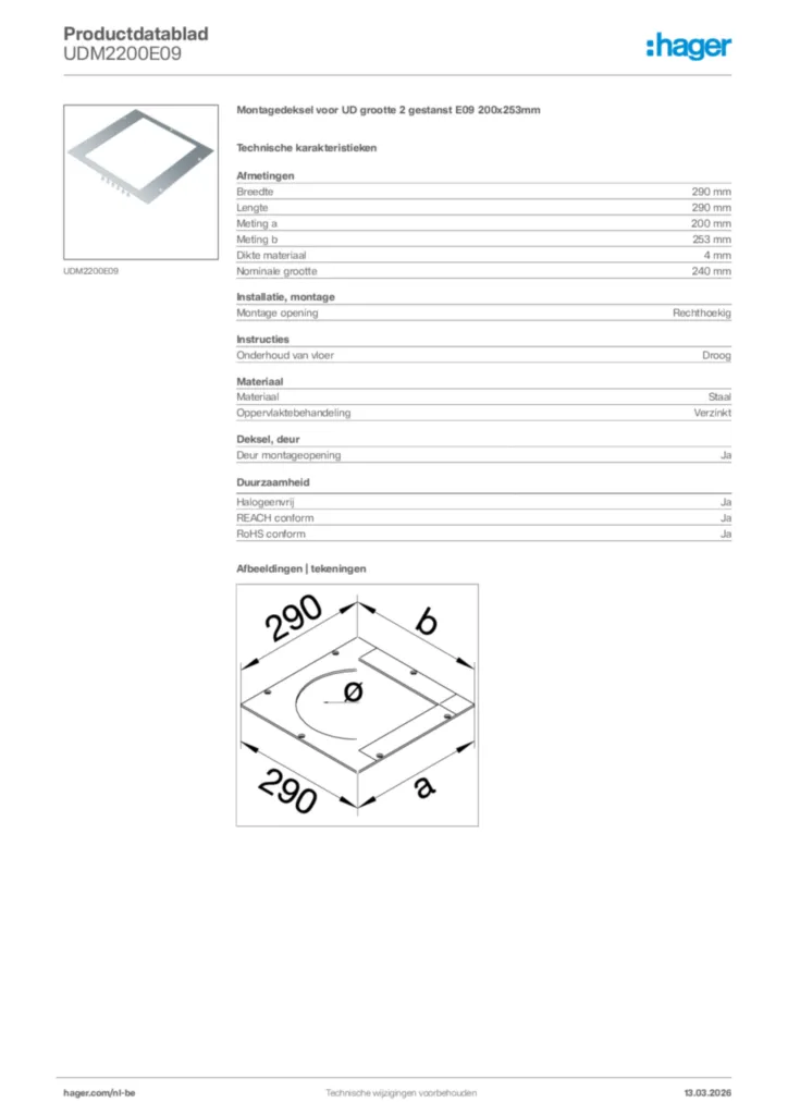 Afbeelding Hager Productdatablad UDM2200E09 | Hager Belgium
