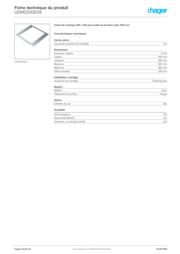 Image Hager Fiche technique du produit UDM2200E09 | Hager Suisse