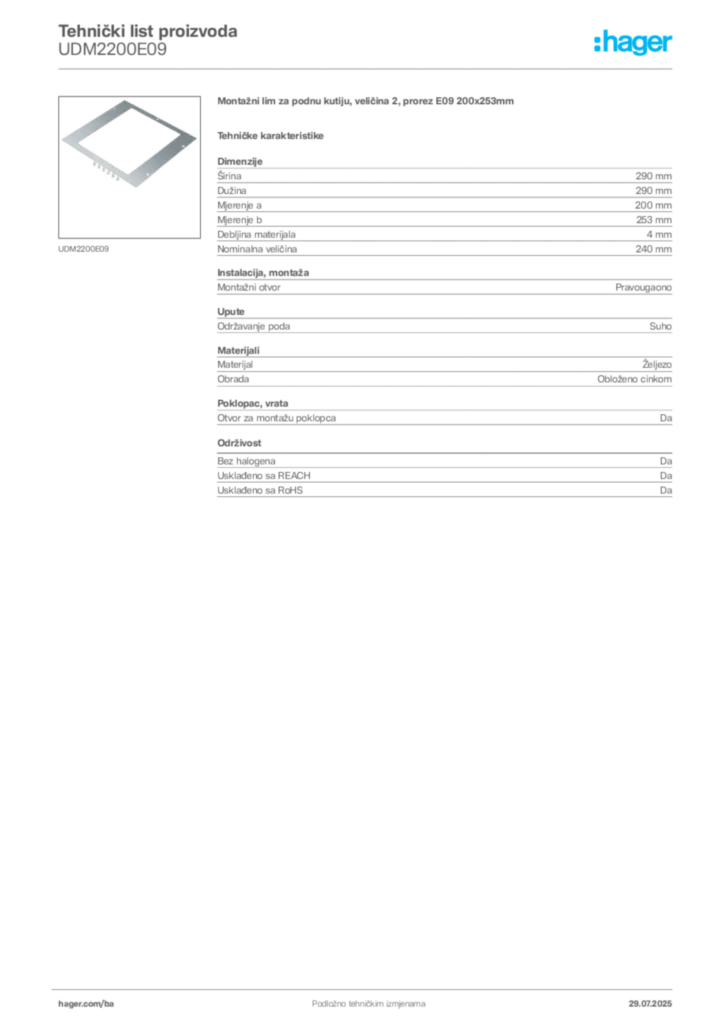 Slika Hager Product data sheet UDM2200E09  | Hager