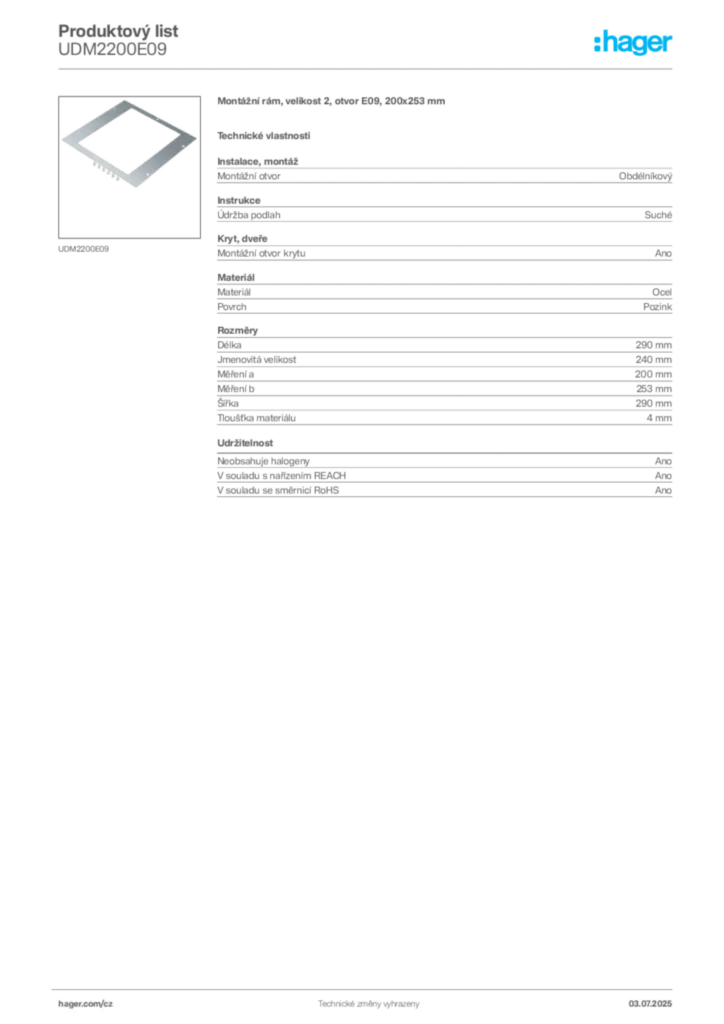 Obrázek Hager Produktový list UDM2200E09 | Hager