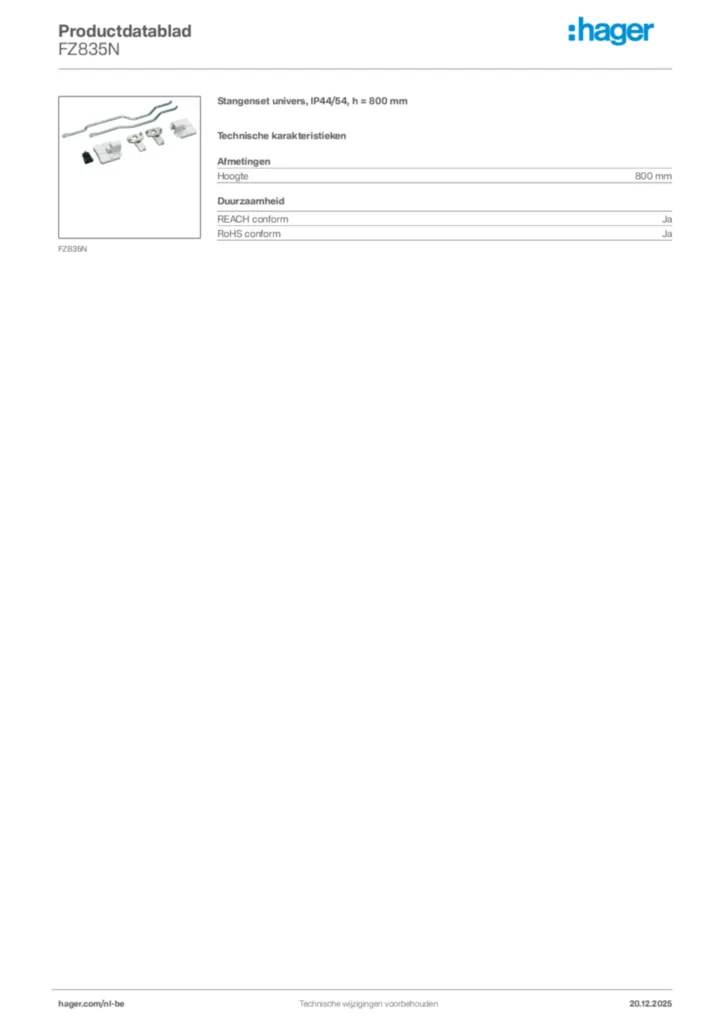 Afbeelding Hager Productdatablad FZ835N | Hager Belgium