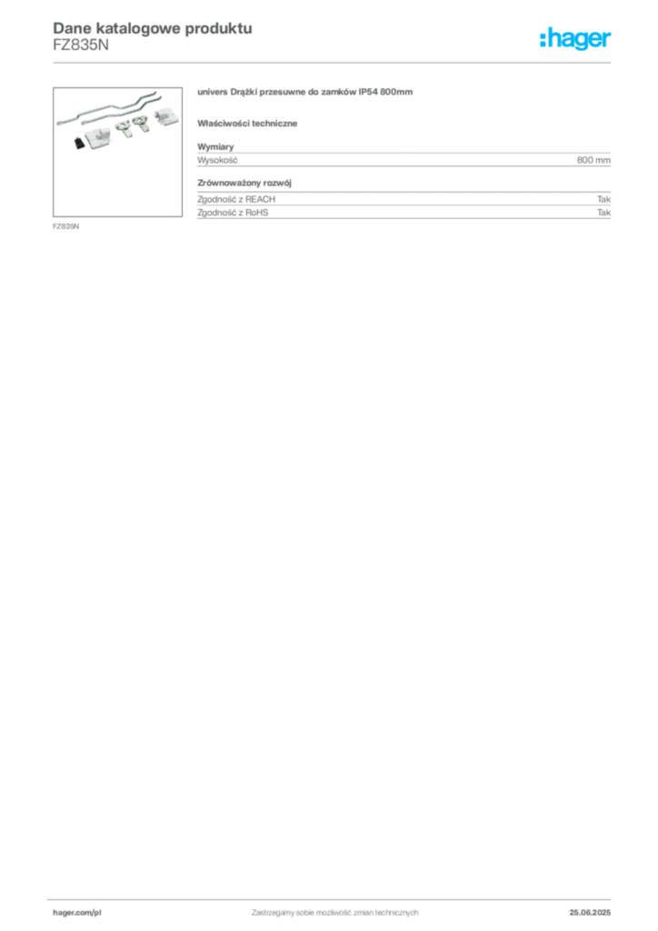 Zdjęcie Hager Dane katalogowe produktu FZ835N | Hager Polska