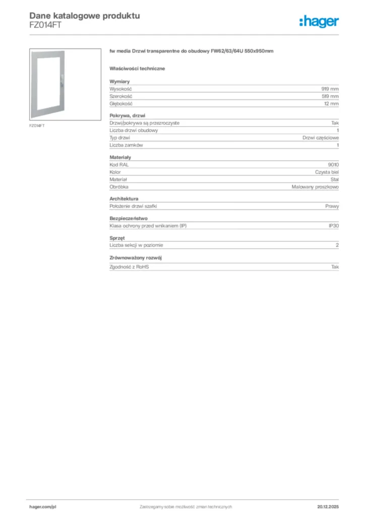 Zdjęcie Hager Dane katalogowe produktu FZ014FT | Hager Polska