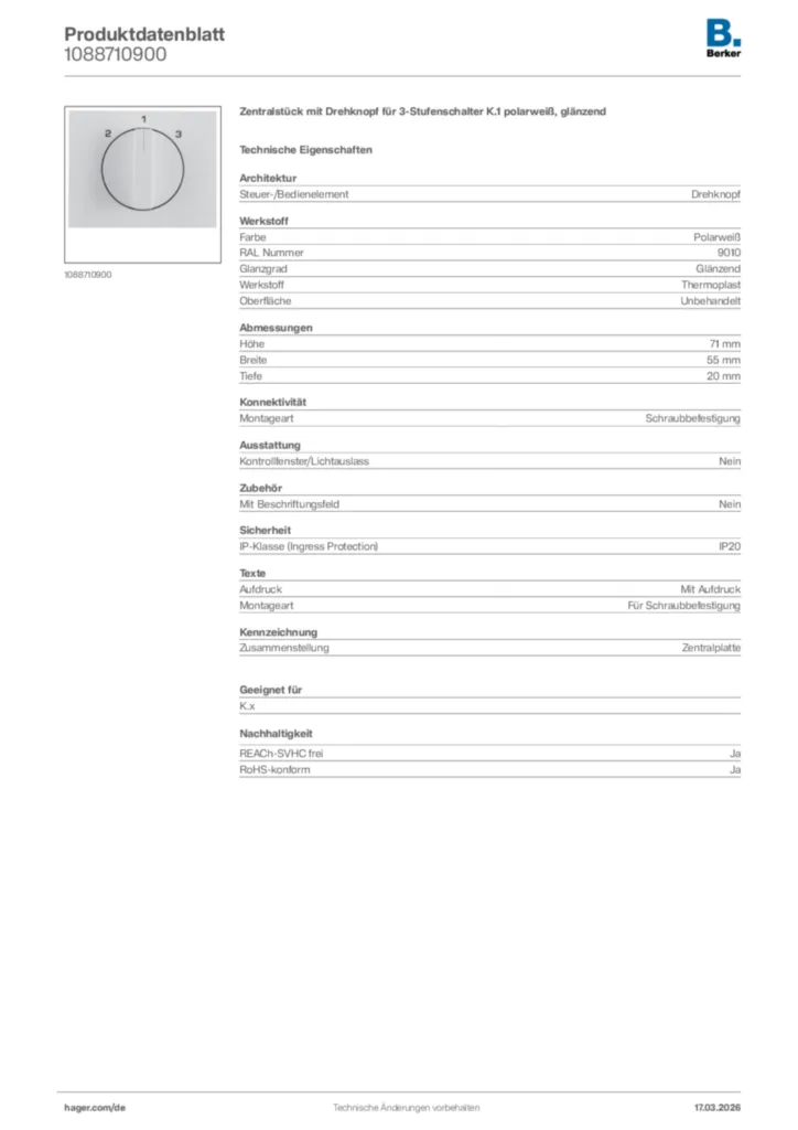 Bild Berker Produktdatenblatt 1088710900 | Hager Deutschland