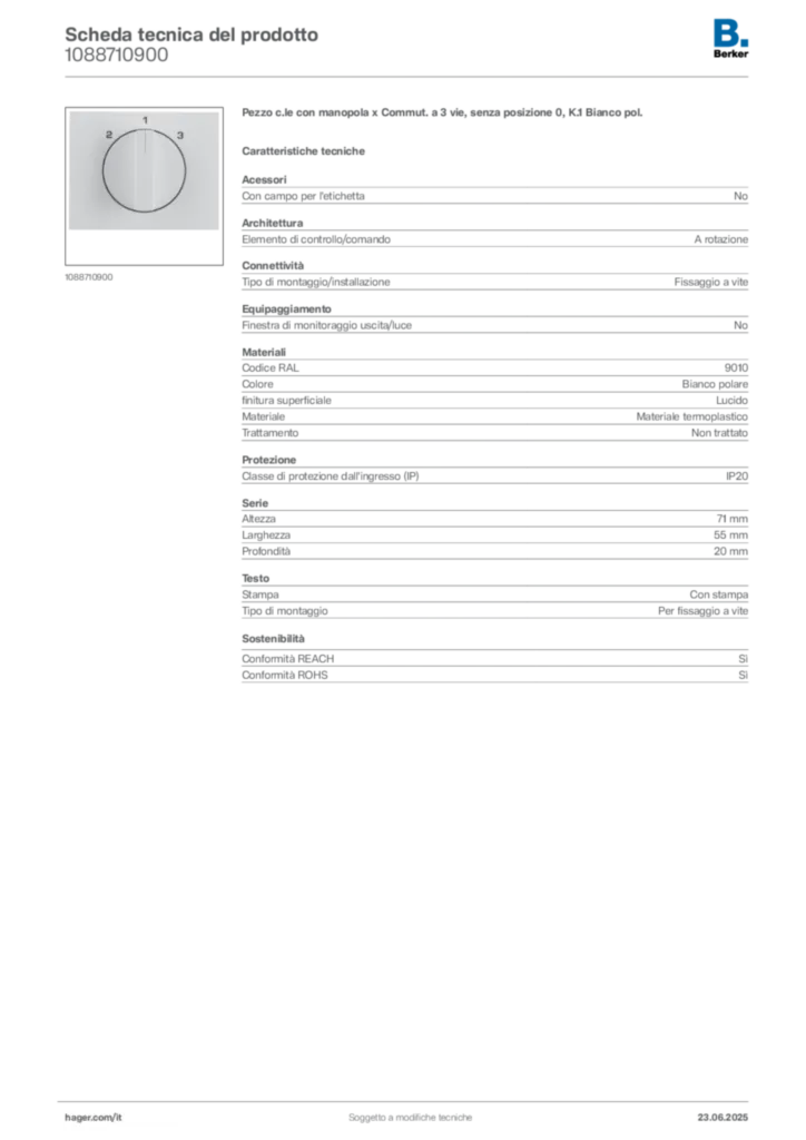 Immagine Berker Scheda tecnica del prodotto 1088710900 | Hager Italia
