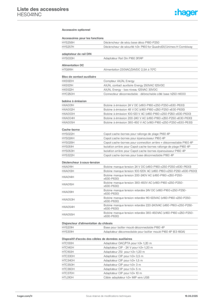 Image Hager Fiche technique du produit HES041NC | Hager France