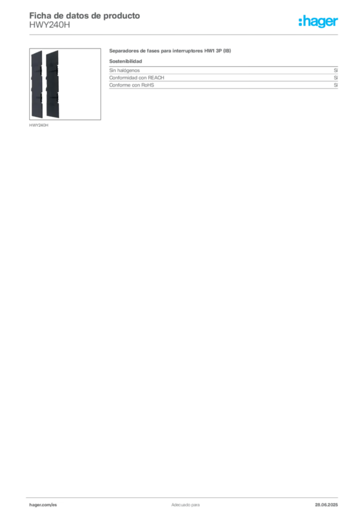 Imagen Hager Ficha de datos de producto HWY240H | Hager España