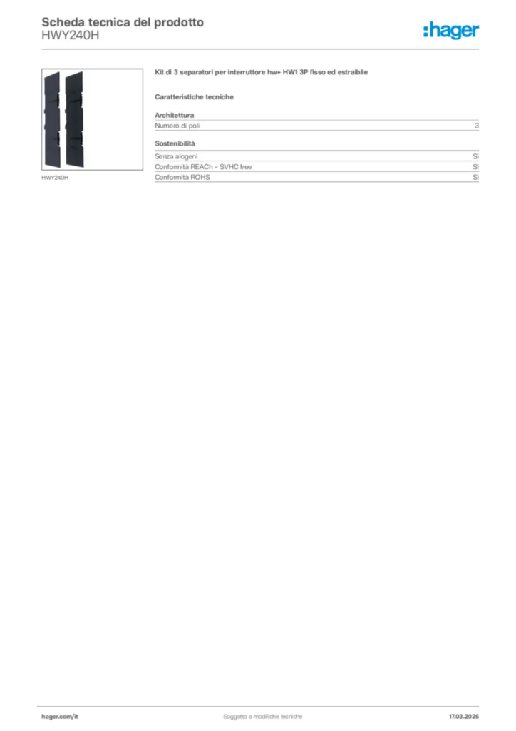 Immagine Hager Scheda tecnica del prodotto HWY240H | Hager Italia
