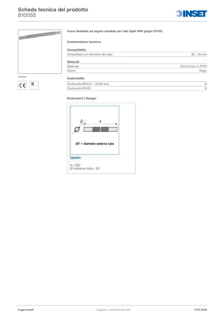 Immagine Inset Scheda tecnica del prodotto B10055 | Hager Italia