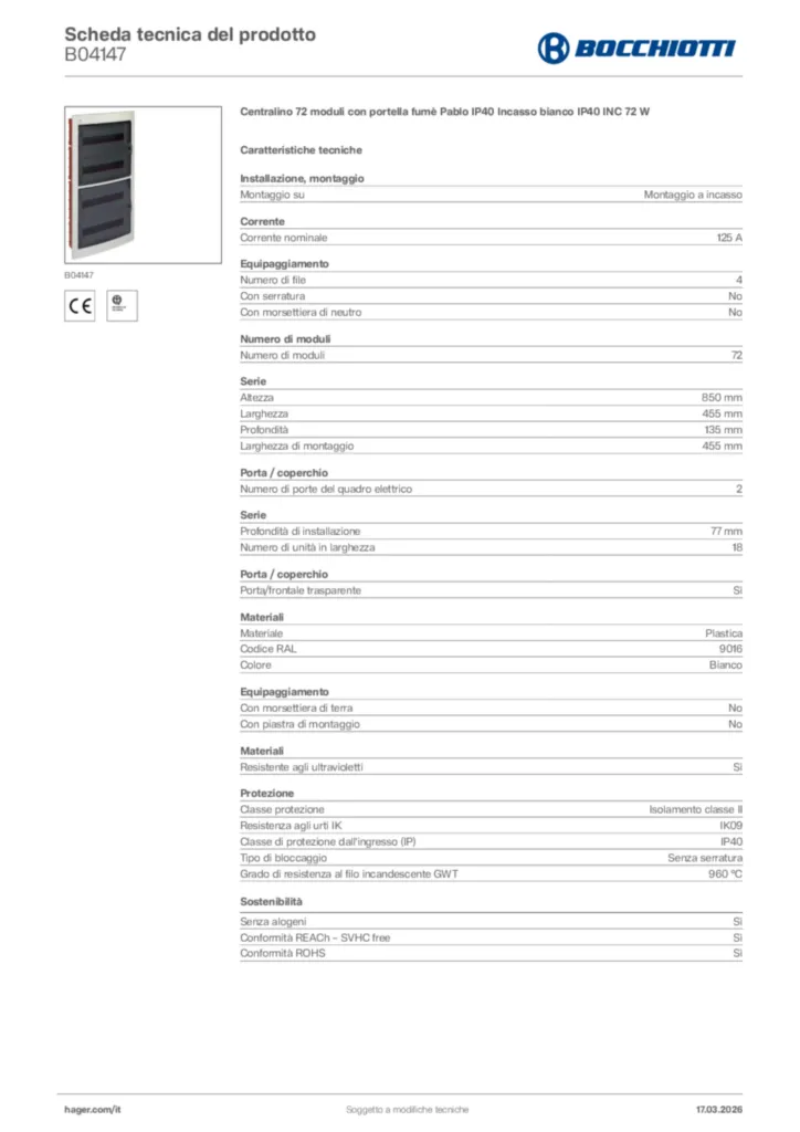 Immagine Bocchiotti Scheda tecnica del prodotto B04147 | Hager Italia