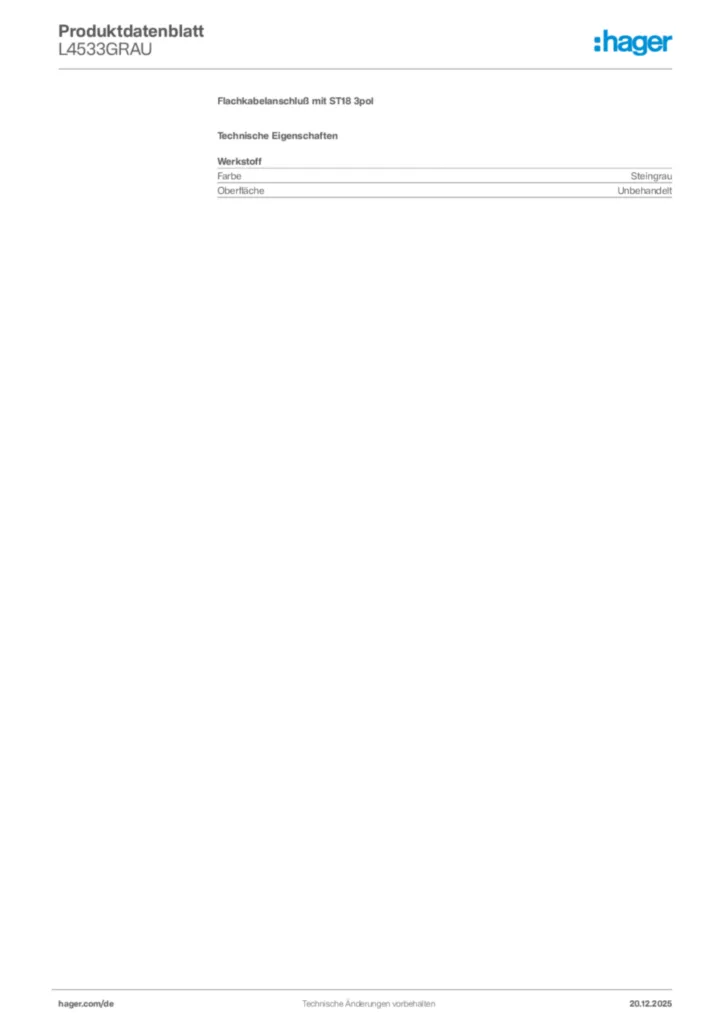 Bild Hager Produktdatenblatt L4533GRAU | Hager Deutschland