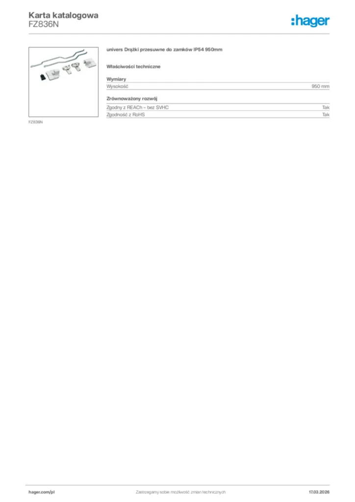 Zdjęcie Hager Karta katalogowa FZ836N | Hager Polska