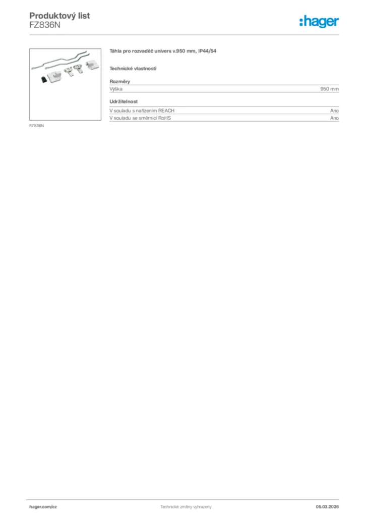 Obrázek Hager Product data sheet FZ836N | Hager