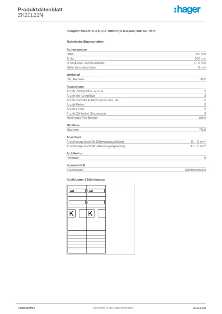 Bild Hager Produktdatenblatt ZK2EL22N | Hager Deutschland