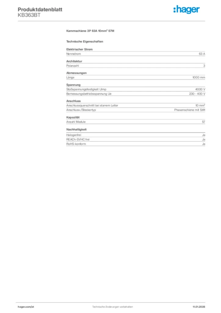Bild Hager Produktdatenblatt KB363BT | Hager Deutschland