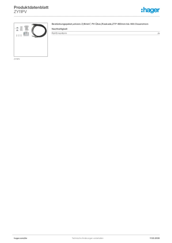 Bild Hager Produktdatenblatt ZY11PV | Hager Deutschland