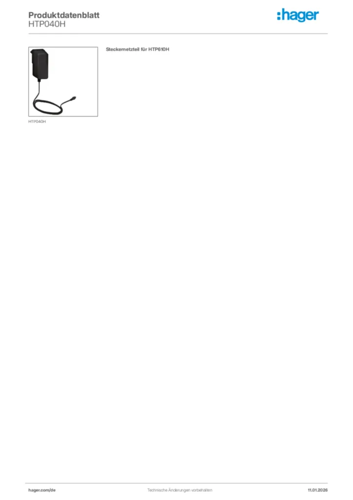 Bild Hager Produktdatenblatt HTP040H | Hager Deutschland