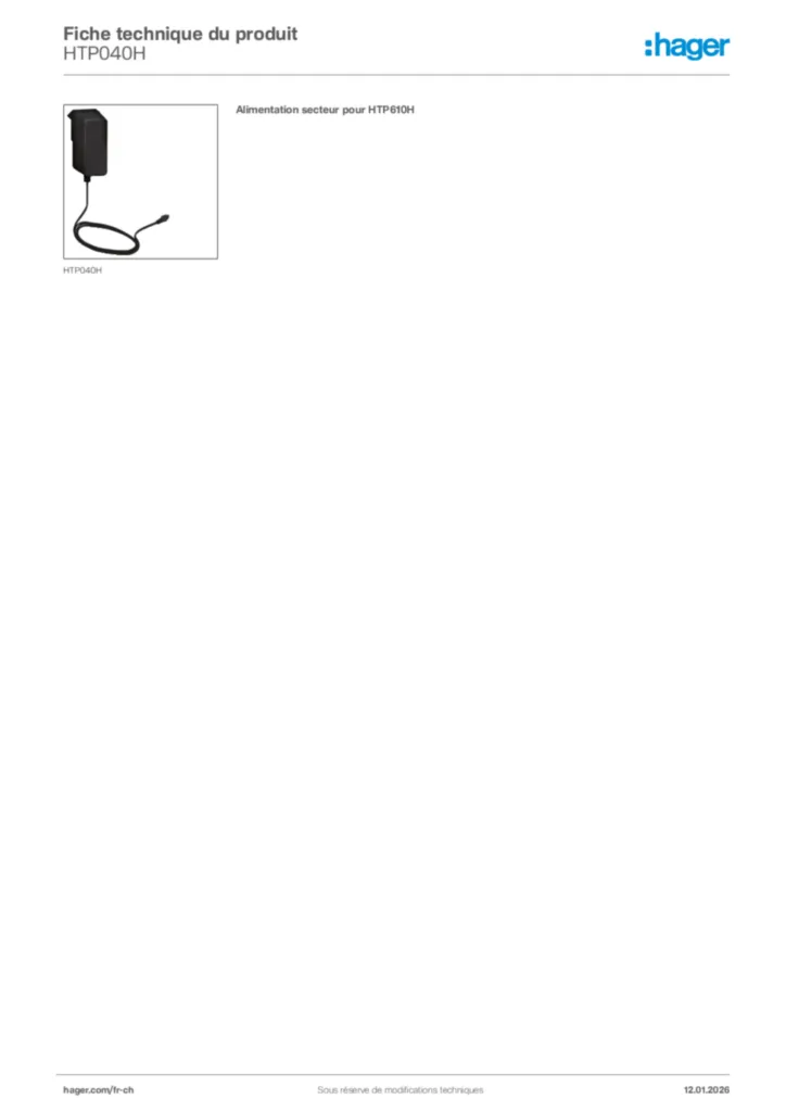 Image Hager Fiche technique du produit HTP040H | Hager Suisse