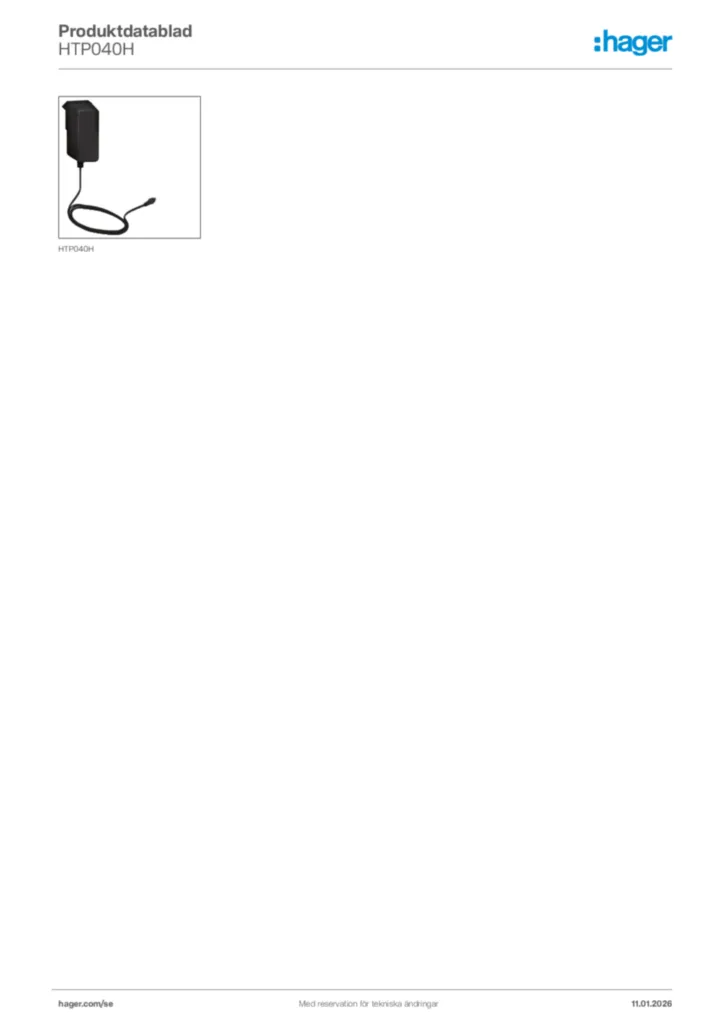 Bild Hager Produktdatablad HTP040H | Hager Sverige