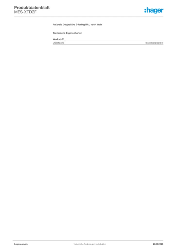 Bild Hager Produktdatenblatt MES-XTD2F | Hager Deutschland