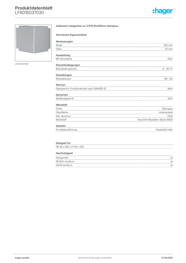 Bild Hager Produktdatenblatt LF6015037030 | Hager Deutschland