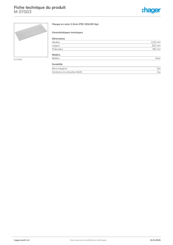 Image Hager Fiche technique du produit M-STG03 | Hager Suisse