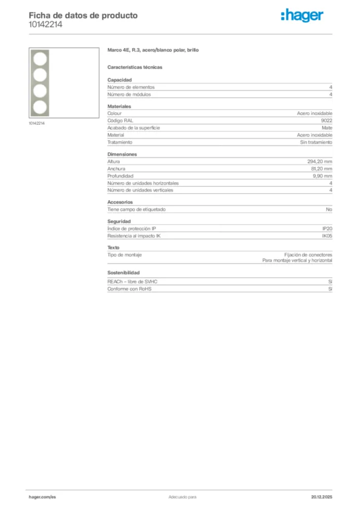 Imagen Hager Ficha de datos de producto 10142214 | Hager España