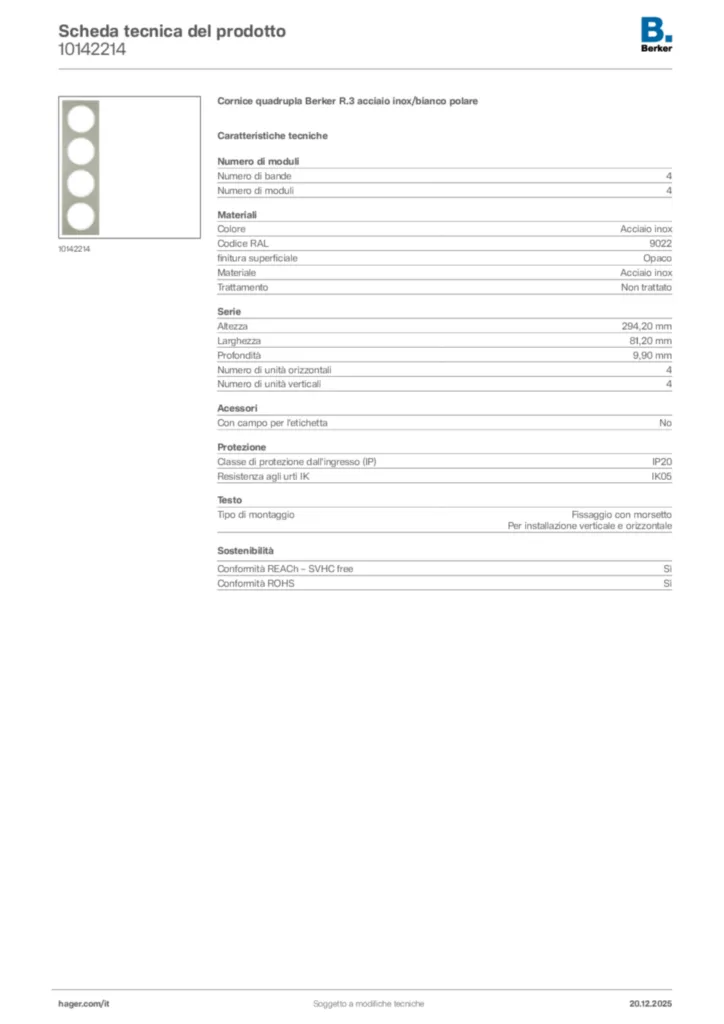Immagine Berker Scheda tecnica del prodotto 10142214 | Hager Italia