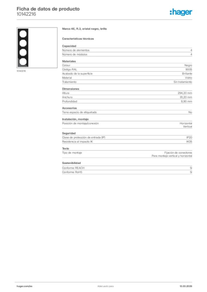 Imagen Hager Ficha de datos de producto 10142216 | Hager España