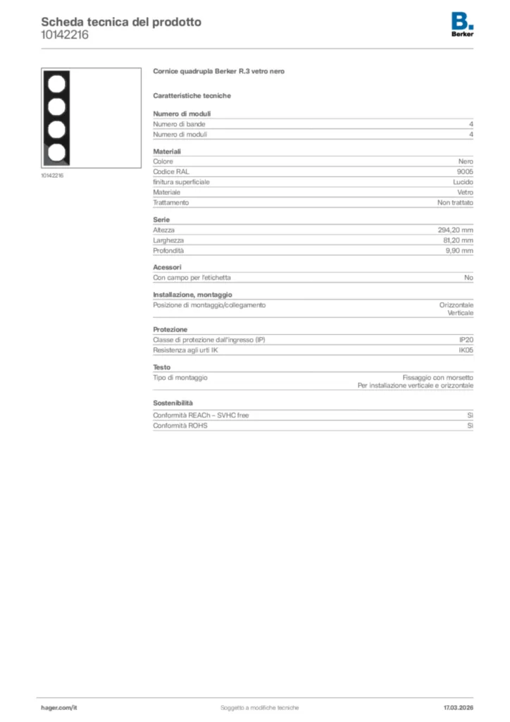 Immagine Berker Scheda tecnica del prodotto 10142216 | Hager Italia
