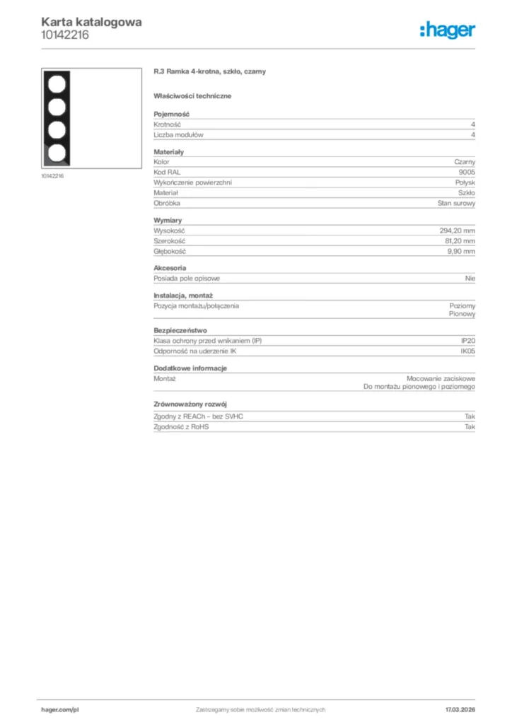 Zdjęcie Hager Karta katalogowa 10142216 | Hager Polska