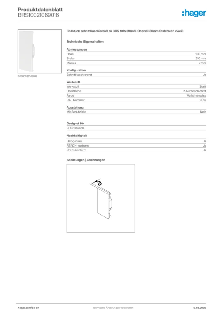 Bild Hager Produktdatenblatt BRS10021069016 | Hager Schweiz