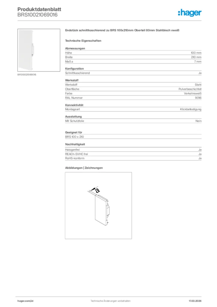 Bild Hager Produktdatenblatt BRS10021069016 | Hager Deutschland