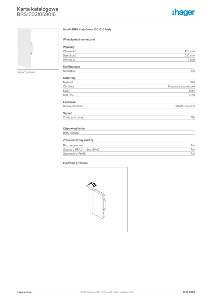 Zdjęcie Hager Karta katalogowa BRS10021069016 | Hager Polska