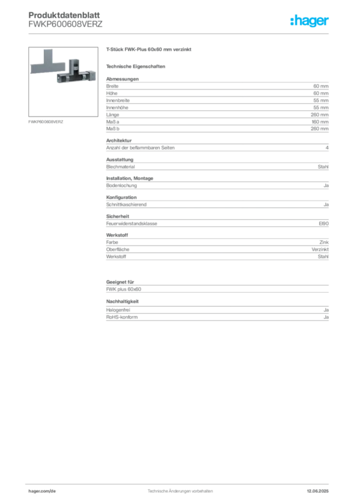 Bild Hager Produktdatenblatt FWKP600608VERZ | Hager Deutschland