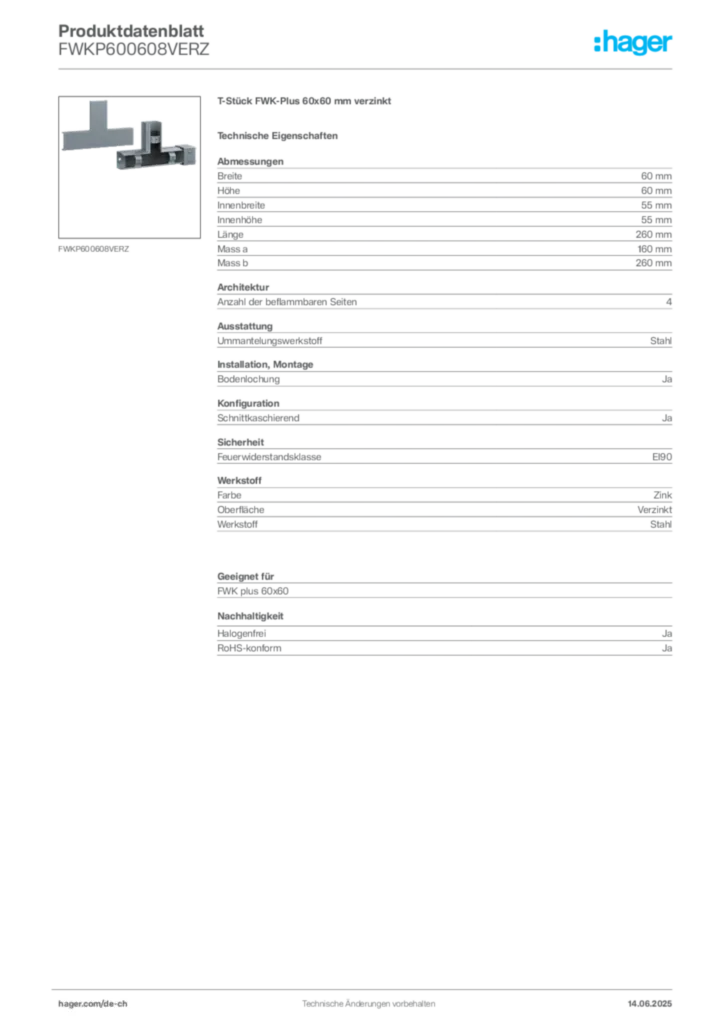 Bild Hager Produktdatenblatt FWKP600608VERZ | Hager Schweiz
