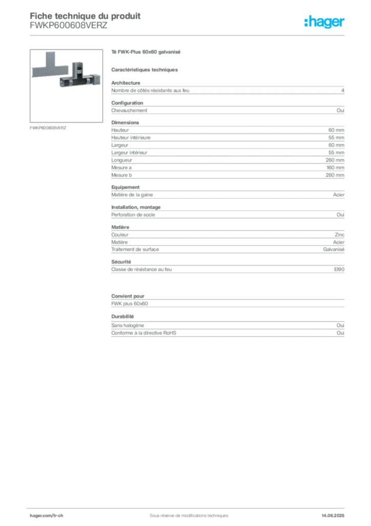 Image Hager Fiche technique du produit FWKP600608VERZ | Hager Suisse