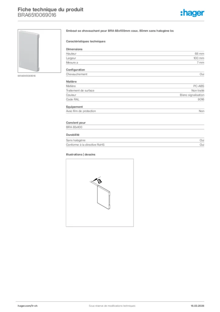 Image Hager Fiche technique du produit BRA6510069016 | Hager Suisse