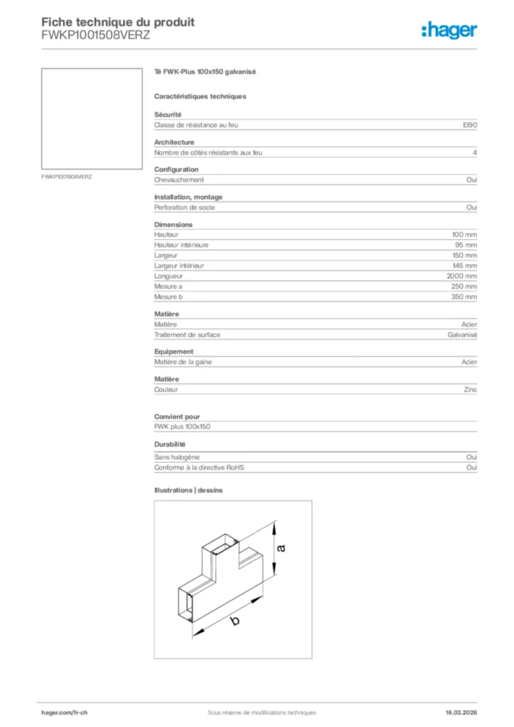 Image Hager Fiche technique du produit FWKP1001508VERZ | Hager Suisse