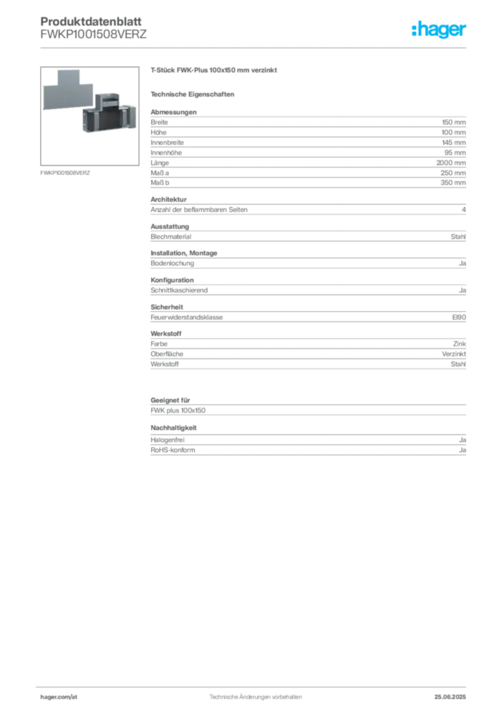 Bild Hager Produktdatenblatt FWKP1001508VERZ | Hager Deutschland